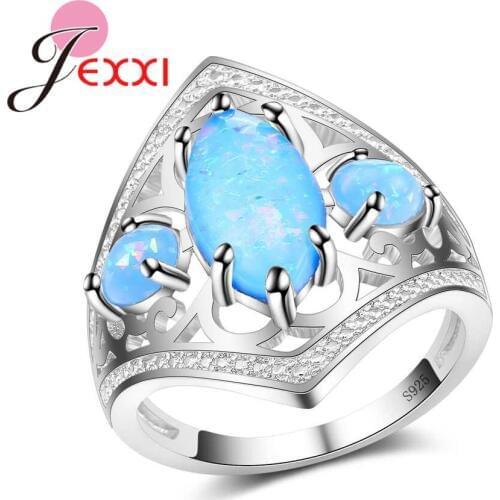 Blue Opal Rings 925 Sterling Silver Prong Setting Charming Gift For Lover/Girlfriend/Mother Factory Price Hot Sale