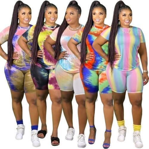 Wholesale Clothing Women Sets Top and Pant Tie Dye Sweatsuit 2 Piece Sets Womens Outfits Plus Size Biker Shorts Set Dropshipping