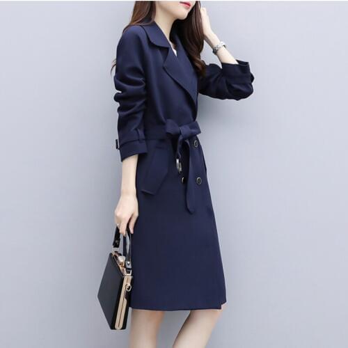 Autumn Elegant Womens Trench Coat Fashion Slim Solid Double Breasted Ties medium-long wind-breaker Female Dust OverCoats FP1413