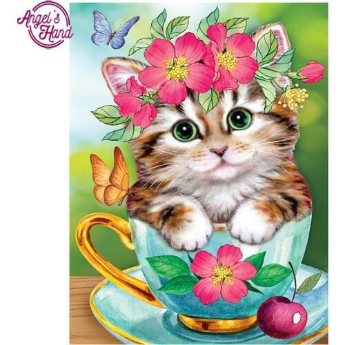Full square Diamond Embroidery,cat,cup,5D,Diamond Painting flower Cross Stitch,3D,Diamond Mosaic,home Decoration,Christmas gifts