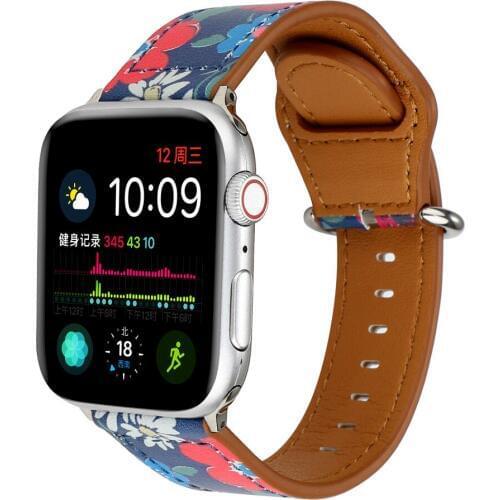 Bracelet Belt For Apple Watch Band 38mm 40mm 42mm 44mm Floral Pattern Leather Watchband For Apple iWatch Strap Series 1 2 3 4 5