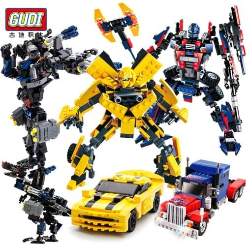 2 in 1 Transformation Robot dinosaur wars model Building Blocks Mecha Truck Creative Gudi Bricks car vehicle Jurassic kids toys