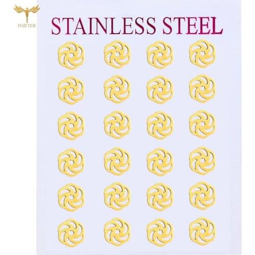 Golden Revolving Flower Stud Earrings Hollow Stainless Steel Stud Earrings Set Romantic Sweet Female Jewelry Anniversary Gift