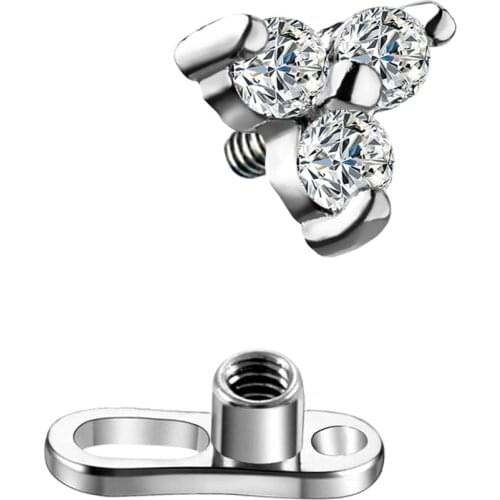 Body Punk 16G G23 Titanium Internally Threaded Dermal Anchor Tops Trinity CZ Sparkling Microdermals Body Piercings Jewelry