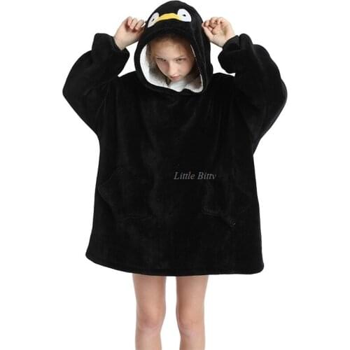 Penguin Hoodies for Teens Super Warm Sherpa Thick Flannel TV Blankts with Hood and Star Pockets Oversized Wearable Blankt Hoodie