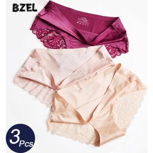 BZEL 3Pcs/set Sexy Women Lace Panties Underwear Seamless Hollow Out Briefs Low Waist Female Homewear Panty Comfort Lady Lingerie