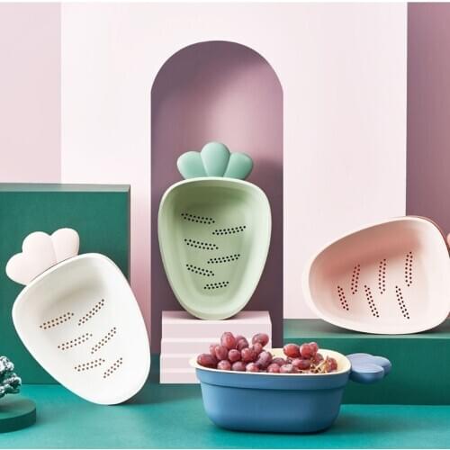 Creative Radish Shape Fruit Basket Fruit Bowl Plastic Fruit Tray Kitchen Drain Basket Double Layer Fruit Basket Storage