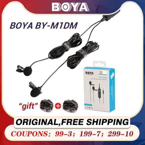 BOYA BY-M1DM Dualhead Lavalier Microphone BY-M1 Microfone Omnidirectional Clip-on Lapel Video Mic for iPhone Canon Nikon DSLR