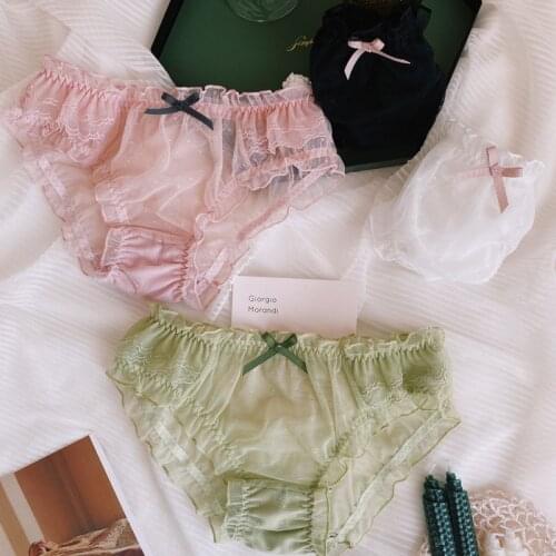 Japanese Sweet Lace Girls Underwear Transparent Seamless Underwear Mesh Quick Drying Cotton Crotch Tangas Women Sexy Lingerie