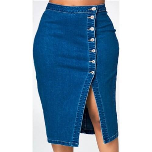 Vintage Jeans Skirts Women Summer 2021 New Style Split Ripped Fashionable Sexy Button Long Retro Old Bag Hip Skirt Denim Skirt
