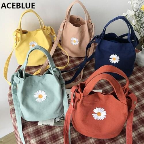 ACEBLUE Womens Mini Canvas Shoulder Bag Daisy Small Cotton Handbag Totes Ladies Casual Vintage Purse Cloth Bucket for Girls
