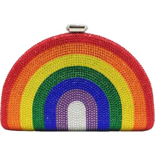 Boutique De FGG Novelty Diamond Rainbow Evening Bags for Women Formal Party Cocktail Crystal Clutch Handbags and Purses