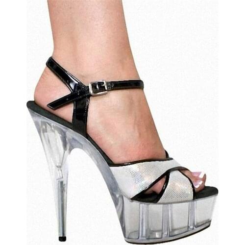 Lady fashion silver Crystal Glitter Sandals 15cm High Heels Platform Dance Shoes Gorgeous 6 Inch Crystal Shoes