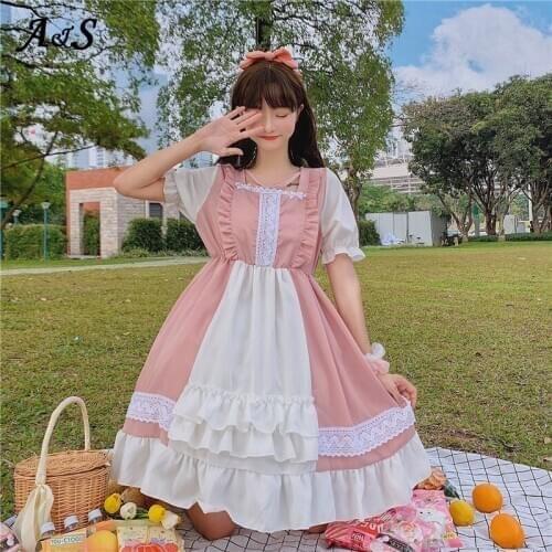 Anbenser Sweet Lolita Maid Dress Retro Lace Bowknot Victorian Gothic Tulle Dress Kawaii Girl Lolita Op Dresses Cosplay Costume