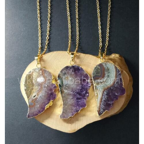 WT-N756 Fashion Gold Crystal Wing Necklace Gift natural crystal wing pendant with 24k gold trim charm wing chain necklaces