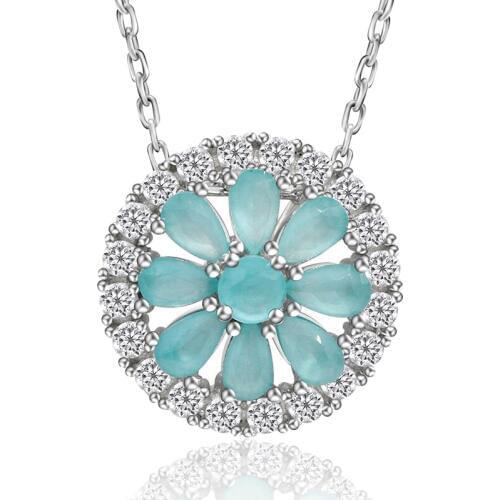 925 Sterling Silver Zircon Pendant Bohemian Blue CZ Elegant Choker Necklace for Women Girls Fashion Jewelry Valentines Day