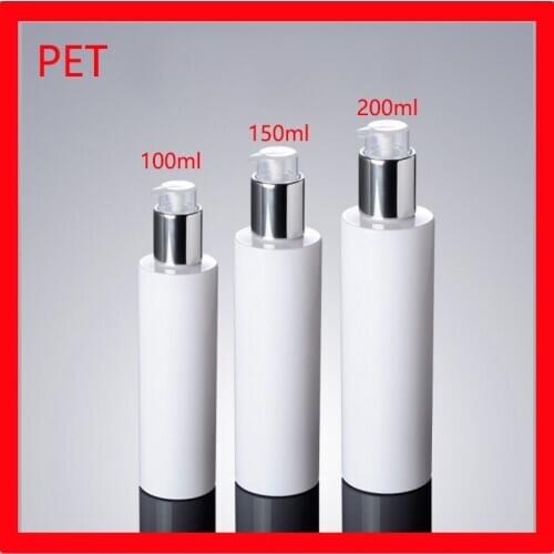 100/150/200G PET plastic bottle White lotion pressure pump bottle empty makeup cosmetic container Packaging w clear cap