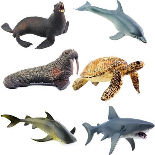 6 pieces Real life Animal Ocean Fishs Models Fish Whale Turtles Dolphins Model Figures Kids Bath toys Learning Education