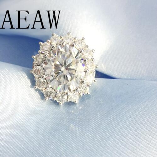 AEAW 10ctw ct DF Color Lab Grown Oval Moissanite Diamond Ring Solitaire Engagement Wedding Ring 14K 585 Yellow and White Gold
