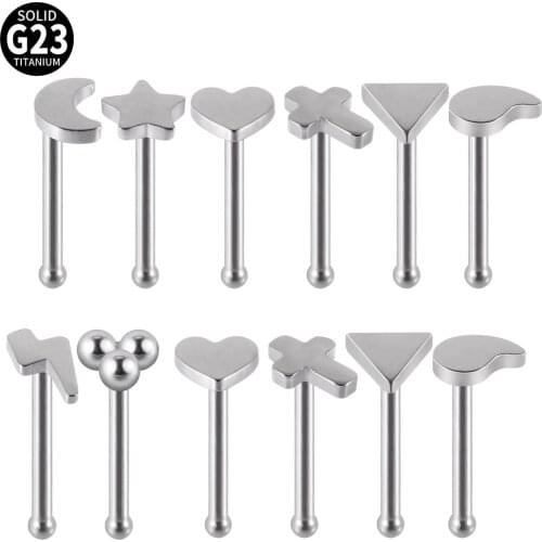 CHUANCI 2PCS G23 Titanium Sun Moon Star Heart Shape Nose Bone Stud Piercing Nose Piercing Ear Stud Piercing Jewelry 20G