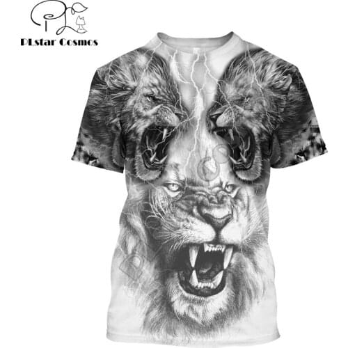 Hot Sale t shirt Tiger And Lion Tattoo Pattern 3D Printed Mens Summer O-Neck Short sleeve Unisex Casual sports T-shirt 5 styles