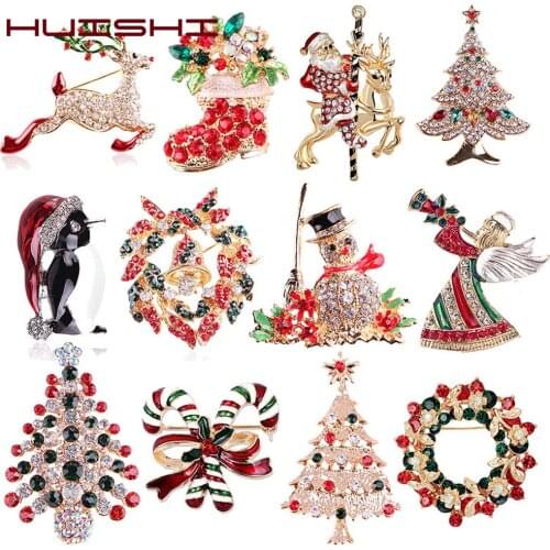 HUISHI Christmas Pin Brooch Small Bell Santa Claus Fawn Garland Get Lost Sled Vehicle Christmas Tree Gift For Women Men Jewelry