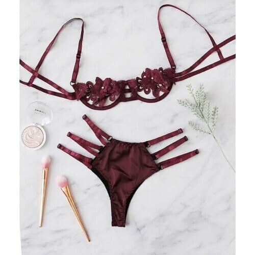 2021 European Style Sexy Underwear Set Womens Sling Bikini Underwear Sexy Solid G-String Pants Female Swimsuit Lingerie Suit