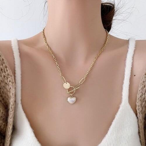 Korean Kpop Fashion Gold Color Chains Choker Collares Cute Heart Pendant Necklace for Women Trendy Jewelry Streetwear MS381