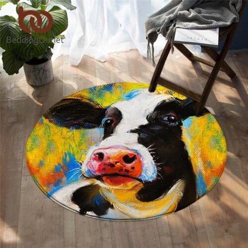 BeddingOutlet Milk Cow Bedroom Carpet Pastel Painting Round Area Rug for Living Room Farm Animal Portrait Floor Rug Mat 150cm
