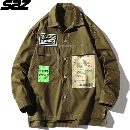 SAZ 2021 Spring Men Streetwear Solid Jackets Color Jacket Pocket Windbreaker Male Hip Hop Long Sleeve Coat Bomber Jackets Men