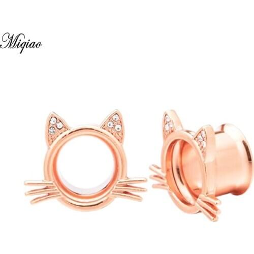 Miqiao 2pcs Stainless Steel Double Horn Ear Expander European and American Human Body Piercing Jewelry Hot Sale Auricle