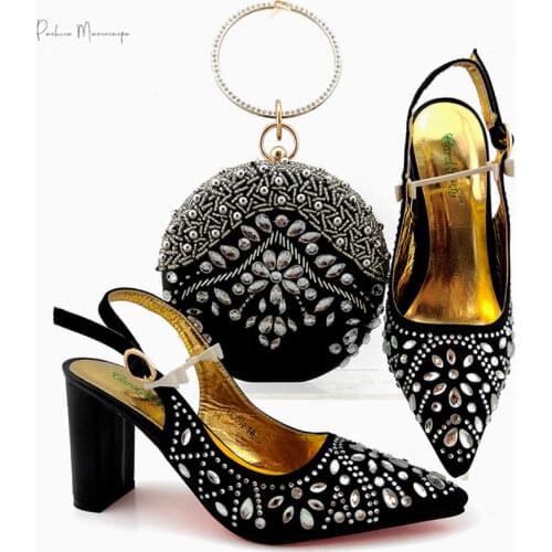 Fashionable Italian Shoes and Bag Set African Sets Gold Color Nigerian Shoes with Matching Bags for Royal Wedding Party