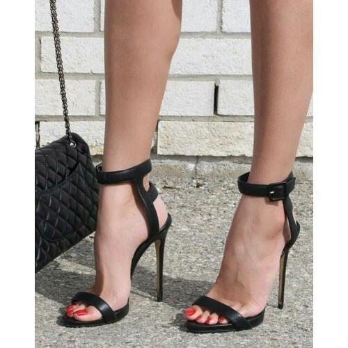 Moraima Snc Black High Heel Sandal Sexy Open Toe Ankle Strap Thin Heels Woman Shoe Super High Party Dress Shoes