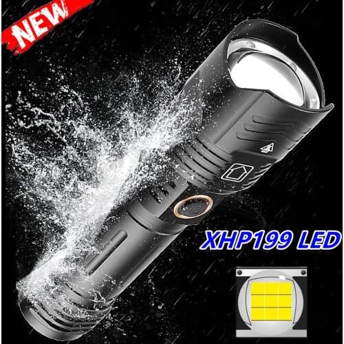 Newest 100000LM XHP199 Powerful LED Flashlight USB Recharge Zoom Torch IPX65 Waterproof Tactical Flash Lamp Light By 26650/18650