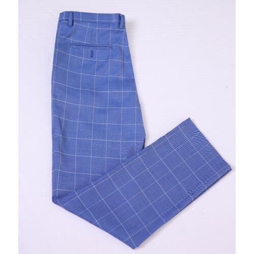 British Style Blue Plaid Mens Suits Pant Slim Fit Bespoke Groomsmen Groom Tuxedso Pant Mens Wedding Suit trousers