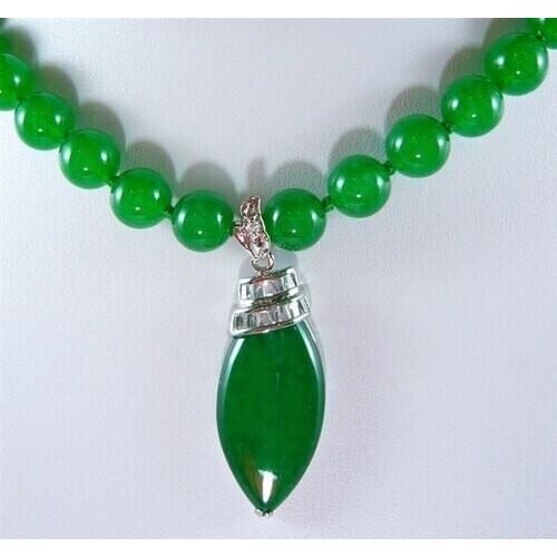 Noblest ladys 10mm green Natural jade necklace 17 inch
