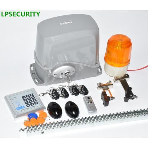 LPSECURITY Sliding Gate Opener electric gate motor 24VDC 800Kg 4m/5m steel rack 1 lamp 1 sensor(GSM button keypad optional)