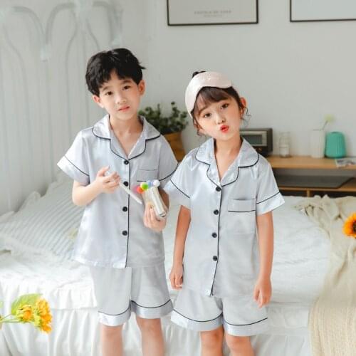 Good Quality Childrens Clothing 2020 Summer Pajamas Set Short Sleeve Kids Casual Silk Girls Sleepwear Satin Boy Pijama Suit