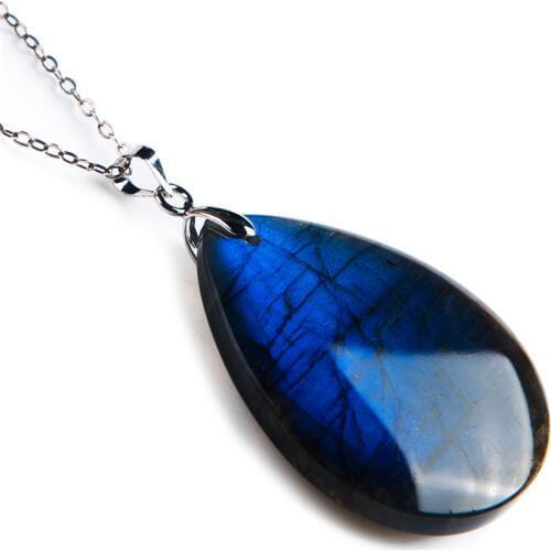 GenuineNatural Blue Lights Labradorite Gems Stone Crystal Women Suspension Pendant Bead 38x31x8mm