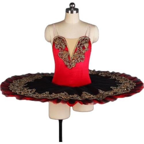 Red Professional Classical Ballet Dance Tutu Costumes for Adult Girls Solo Dance Performance Pleated Tutu Dress BLL090