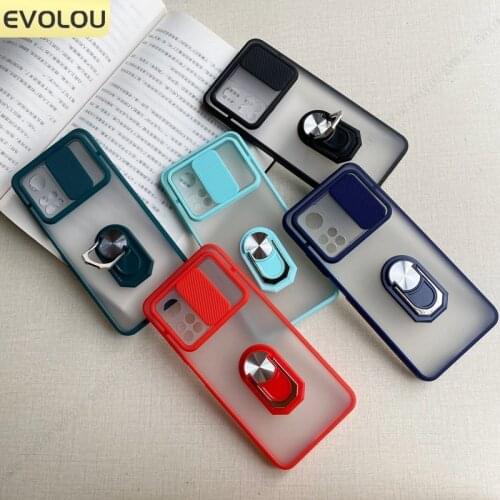 Shockproof Ring Stand Phone Case for Xiaomi Mi 10T Pro 5G Slide Camera Lens protection Matte Cover for Mi 10T Lite POCO X3 M3