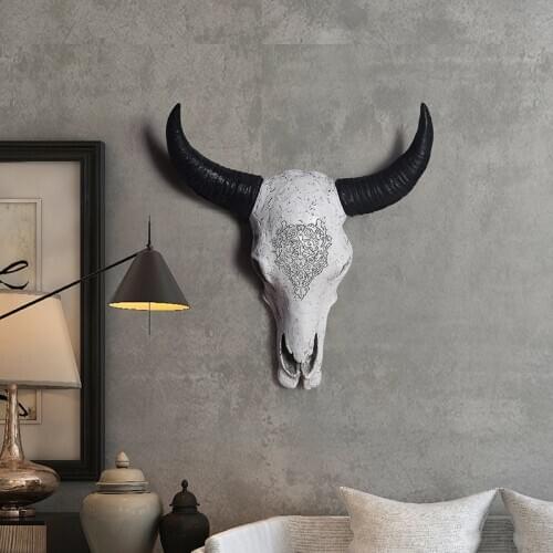 Retro Resin Bull Head Wall Hanging Decoration American Style Home Decor Living Room Restaurant Bar Background Wall Ornaments