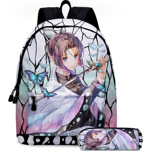 Anime Demon Slayer Kochou Shinobu Backpack schoolbag Bag set Model Collection toys Gift for boys