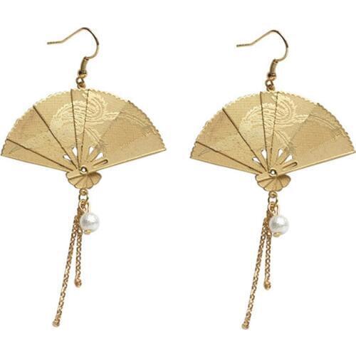 Chinese style Folding fan modeling Hanging Dangle Womens Earrings Fashion Simple Prevent Allergy Ear hook exquisite 2019 New