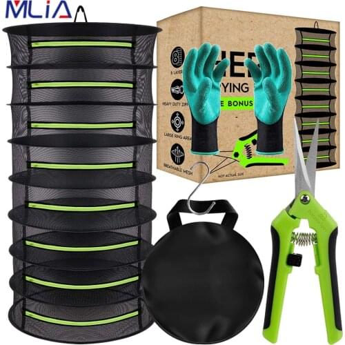 2/4/6/8 Layers Foldable Fabric Herb Drying Rack Hanging Harvest Basket Plant Dryer Net with Green Zipper Garden Pruning Shears