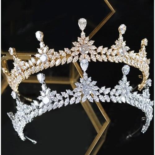 Vintage Austrian Cubic Zirconia CZ Zircon Wedding Tiaras Pageant Crowns Sweet 16 Headpiece Bridal Women Hair Jewelry Accessories