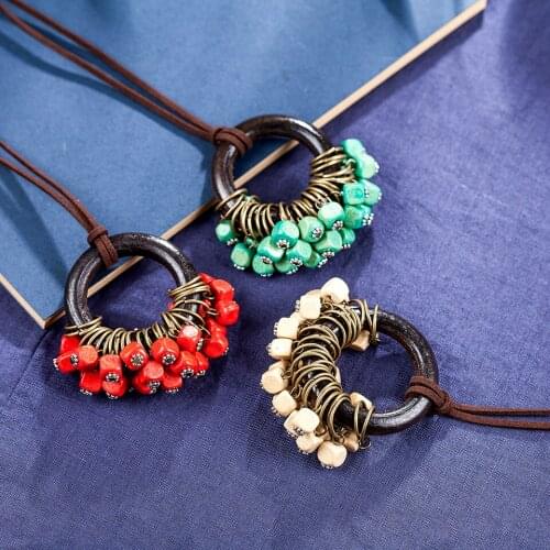 Wooden Bead Fashion Bohemian Jewelry Gift for Women Choker Initial Long Sweater Chain Gothic Statement Simple Pendants Necklace