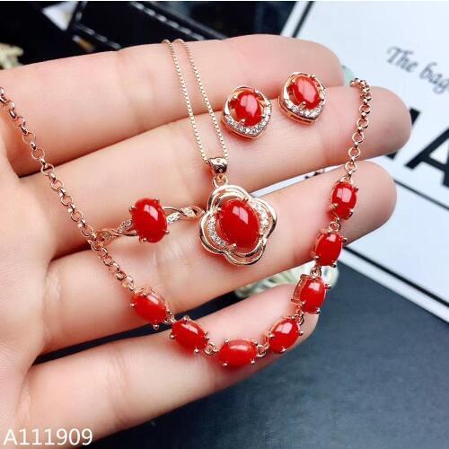 KJJEAXCMY boutique jewelry 925 sterling silver inlaid Natural red coral Bracelet Necklace Earring Ring Suit Support Detection