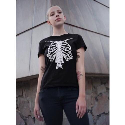 Creepy Bat skull Gothic T-Shirt funny 100% Cotton graphic street style Fashion grunge tumblr unisex women casual tshirt top tee