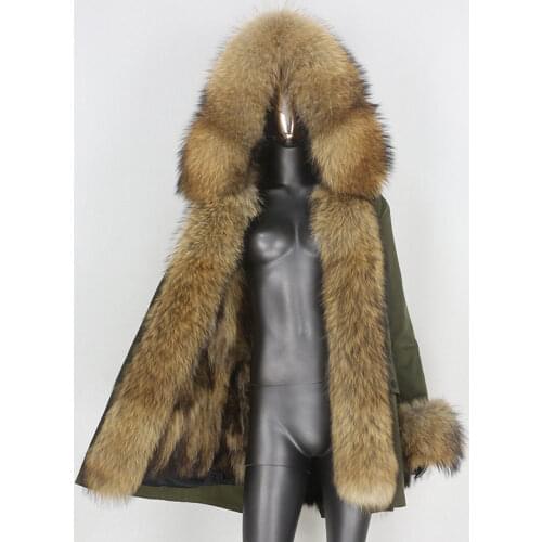2021 Long Waterproof Parka Real Fur Coat Winter Jacket Women Hood Natural Raccoon Fox Fur Thick Warm Outerwear Detachable